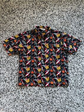 Da Vinci California Retro Rocket All Over Print Camp Shirt Short Sleeve Men’s XL